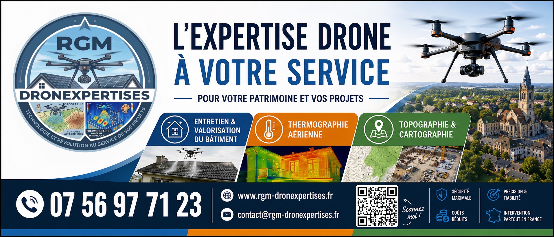 Drone RGM Dronexpertises survolant un village, thermographie et cartographie